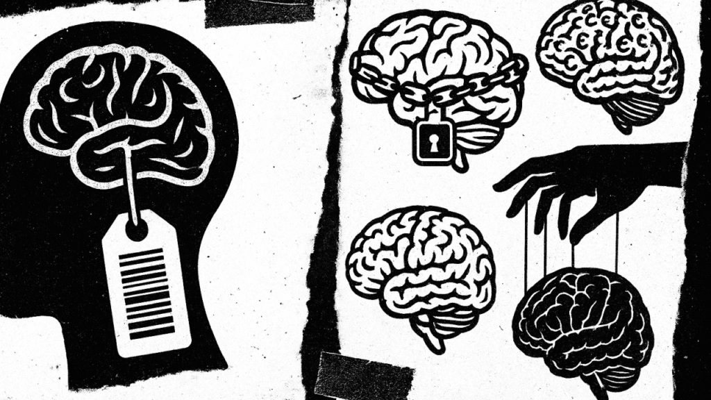 Illustration for the article on knowledge sovereignty showing the concept of protecting your brain and knowledge from corporate extraction